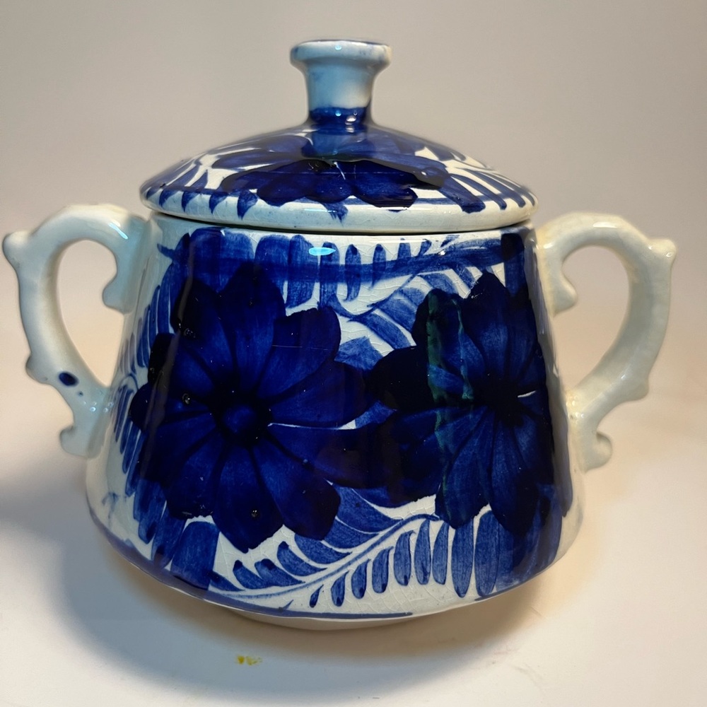 Mexican Talavera Pottery Creamer Pitcher Blue & White